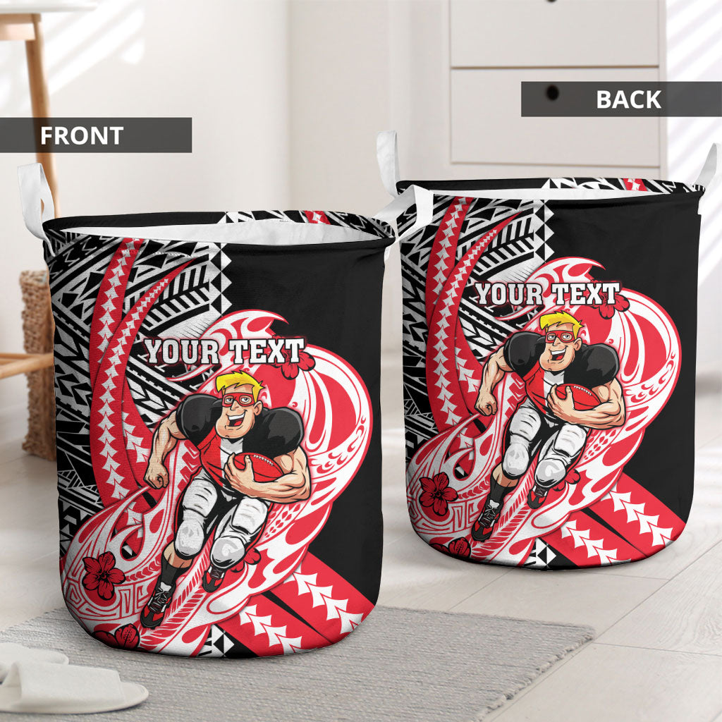 Personalized St Kilda Saints Laundry Basket Polynesian Tribal Saint Mascot With Hibiscus Floral Art
