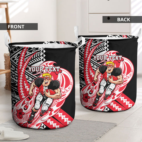 Personalized St Kilda Saints Laundry Basket Polynesian Tribal Saint Mascot With Hibiscus Floral Art