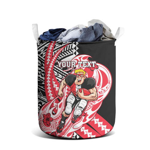 Personalized St Kilda Saints Laundry Basket Polynesian Tribal Saint Mascot With Hibiscus Floral Art