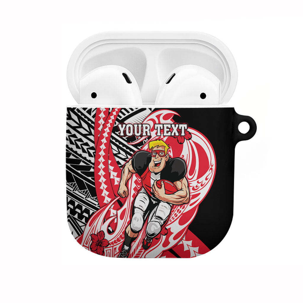 Personalized St Kilda Saints AirPods Case Polynesian Tribal Saint Mascot With Hibiscus Floral Art