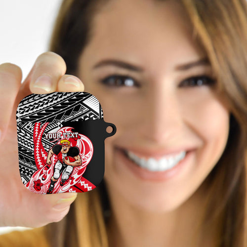 Personalized St Kilda Saints AirPods Case Polynesian Tribal Saint Mascot With Hibiscus Floral Art