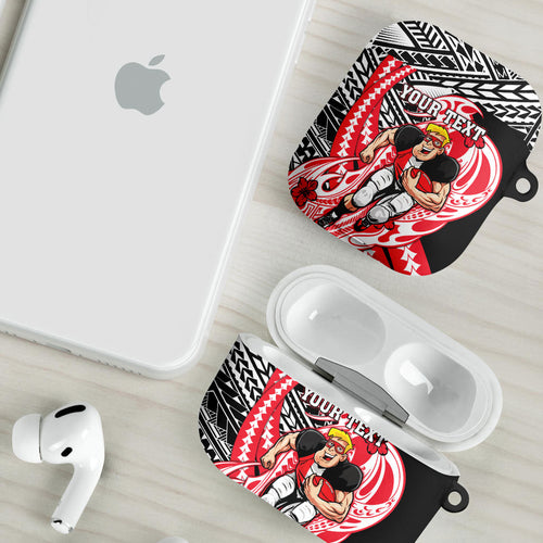 Personalized St Kilda Saints AirPods Case Polynesian Tribal Saint Mascot With Hibiscus Floral Art