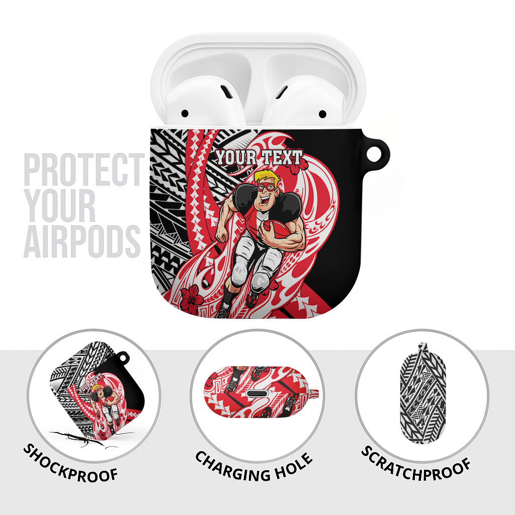 Personalized St Kilda Saints AirPods Case Polynesian Tribal Saint Mascot With Hibiscus Floral Art