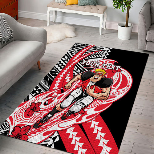 Personalized St Kilda Saints Area Rug Polynesian Tribal Saint Mascot With Hibiscus Floral Art
