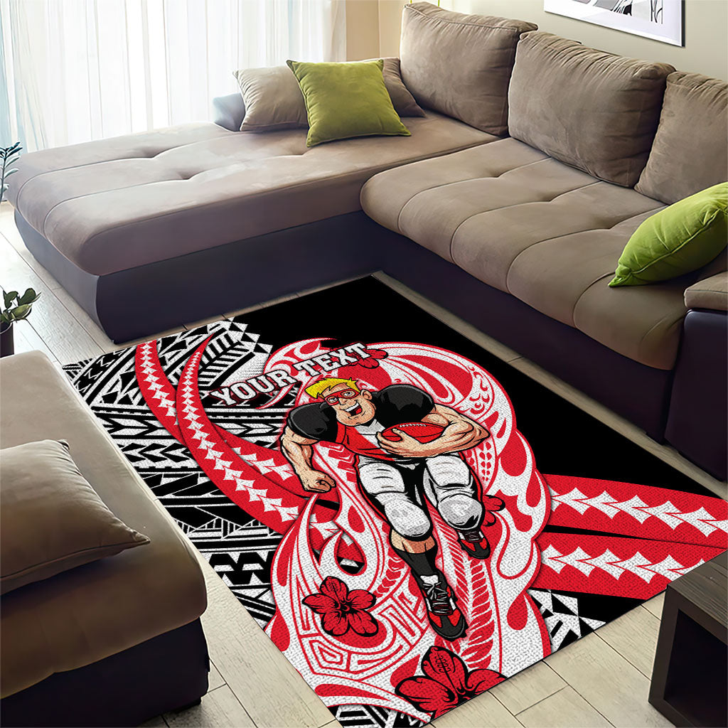 Personalized St Kilda Saints Area Rug Polynesian Tribal Saint Mascot With Hibiscus Floral Art
