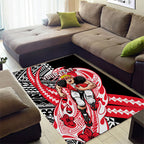 Personalized St Kilda Saints Area Rug Polynesian Tribal Saint Mascot With Hibiscus Floral Art
