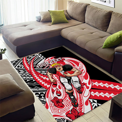 Personalized St Kilda Saints Area Rug Polynesian Tribal Saint Mascot With Hibiscus Floral Art