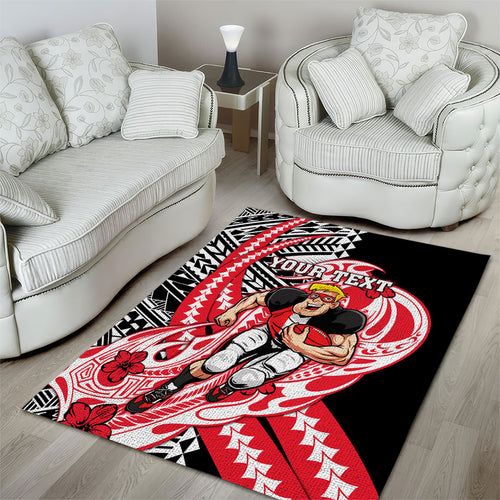 Personalized St Kilda Saints Area Rug Polynesian Tribal Saint Mascot With Hibiscus Floral Art