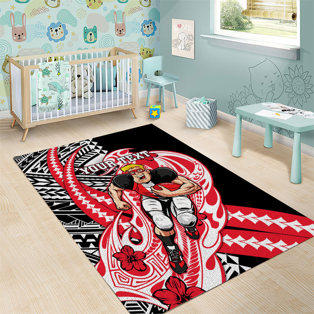 Personalized St Kilda Saints Area Rug Polynesian Tribal Saint Mascot With Hibiscus Floral Art