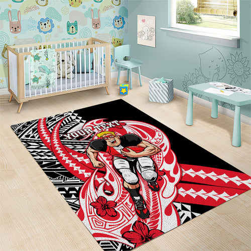 Personalized St Kilda Saints Area Rug Polynesian Tribal Saint Mascot With Hibiscus Floral Art