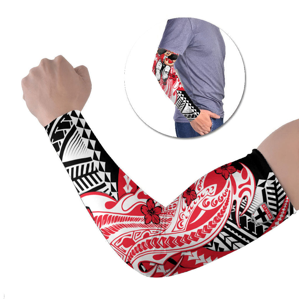 Personalized St Kilda Saints Arm Sleeves Polynesian Tribal Saint Mascot With Hibiscus Floral Art