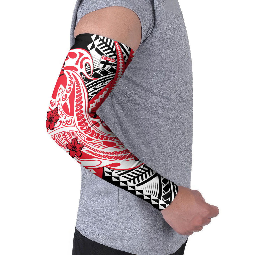 Personalized St Kilda Saints Arm Sleeves Polynesian Tribal Saint Mascot With Hibiscus Floral Art