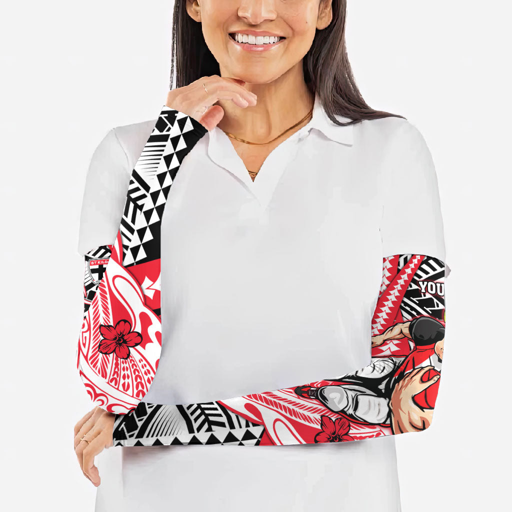 Personalized St Kilda Saints Arm Sleeves Polynesian Tribal Saint Mascot With Hibiscus Floral Art
