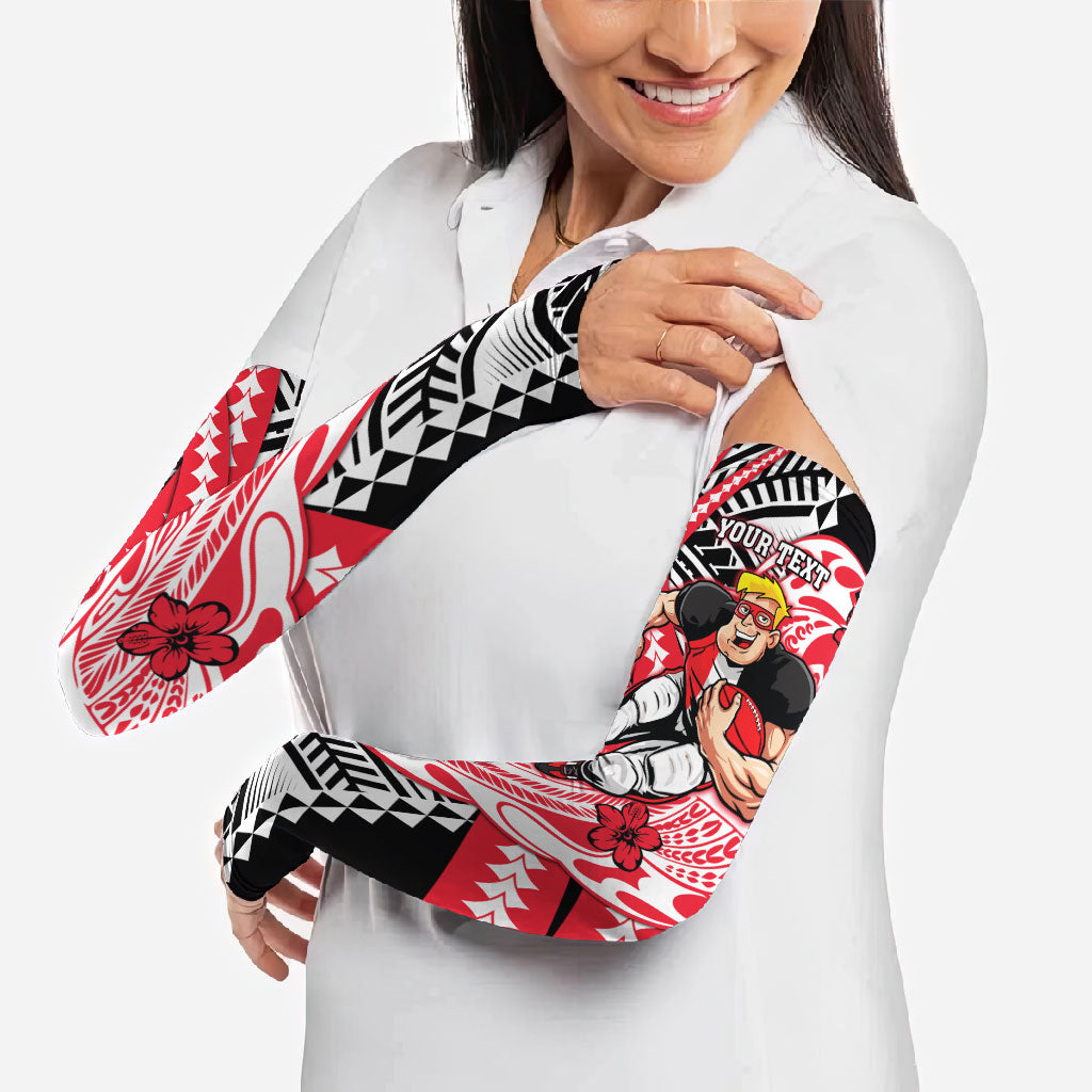 Personalized St Kilda Saints Arm Sleeves Polynesian Tribal Saint Mascot With Hibiscus Floral Art