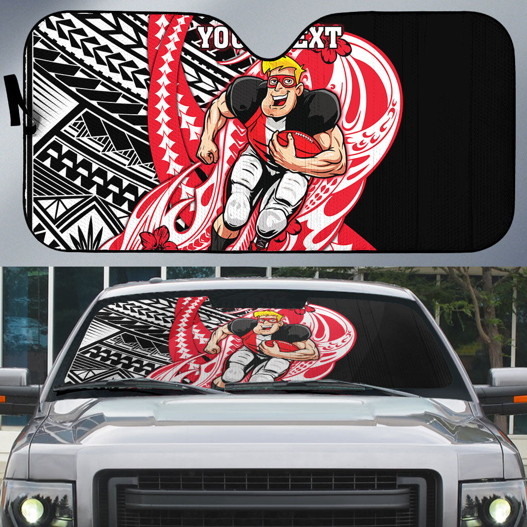 Personalized St Kilda Saints Auto Sun Shade Polynesian Tribal Saint Mascot With Hibiscus Floral Art