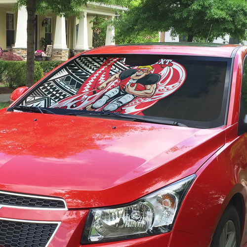Personalized St Kilda Saints Auto Sun Shade Polynesian Tribal Saint Mascot With Hibiscus Floral Art
