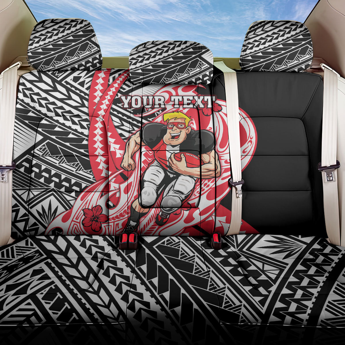 Personalized St Kilda Saints Back Car Seat Cover Polynesian Tribal Saint Mascot With Hibiscus Floral Art