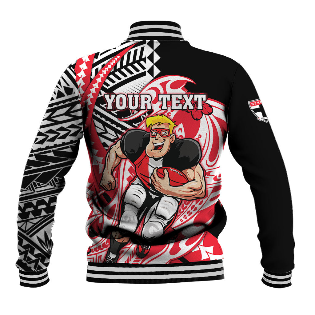 Personalized St Kilda Saints Baseball Jacket Polynesian Tribal Saint Mascot With Hibiscus Floral Art