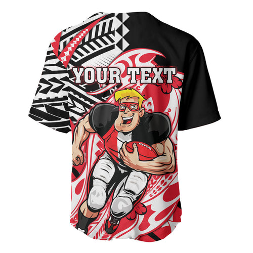 Personalized St Kilda Saints Baseball Jersey Polynesian Tribal Saint Mascot With Hibiscus Floral Art