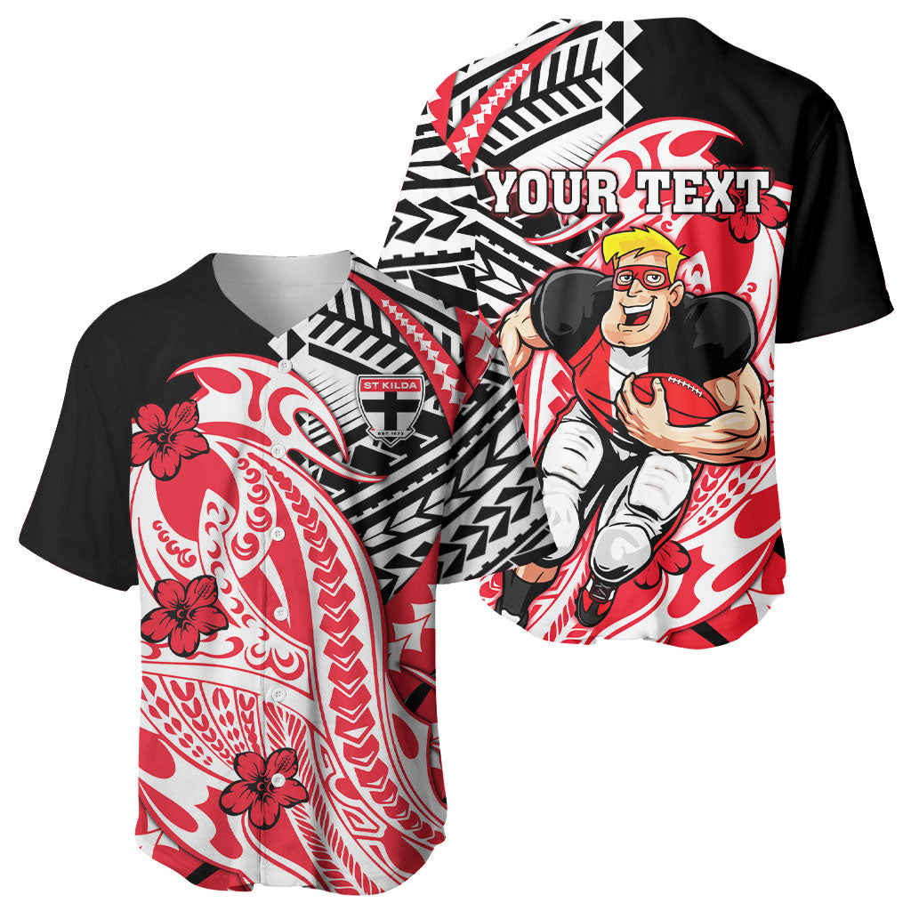 Personalized St Kilda Saints Baseball Jersey Polynesian Tribal Saint Mascot With Hibiscus Floral Art