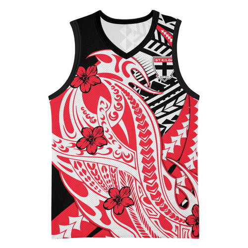 Personalized St Kilda Saints Basketball Jersey Polynesian Tribal Saint Mascot With Hibiscus Floral Art