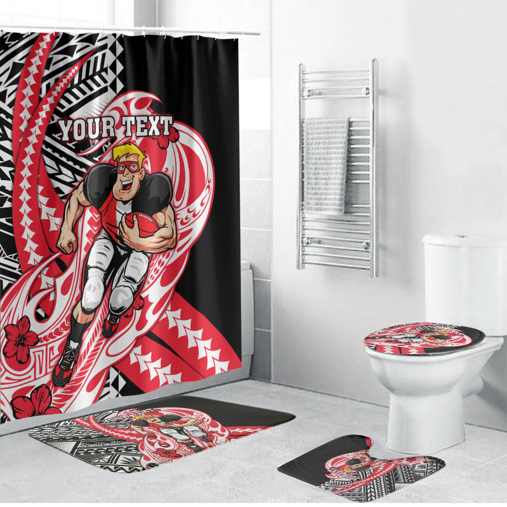 Personalized St Kilda Saints Bathroom Set Polynesian Tribal Saint Mascot With Hibiscus Floral Art