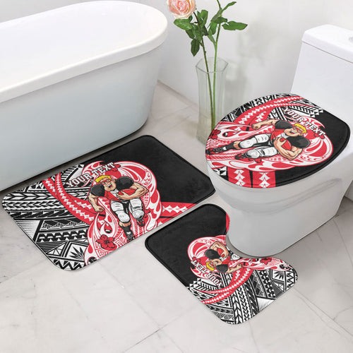 Personalized St Kilda Saints Bathroom Set Polynesian Tribal Saint Mascot With Hibiscus Floral Art