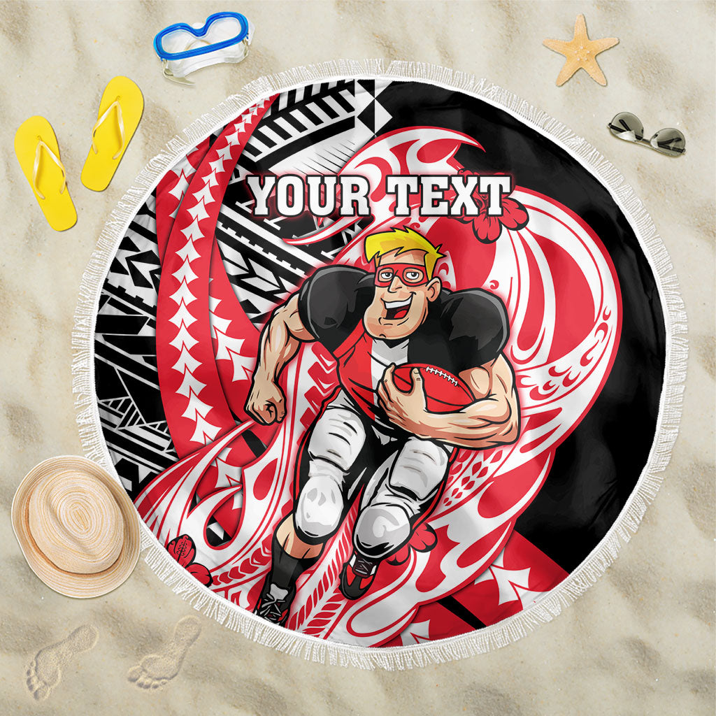 Personalized St Kilda Saints Beach Blanket Polynesian Tribal Saint Mascot With Hibiscus Floral Art