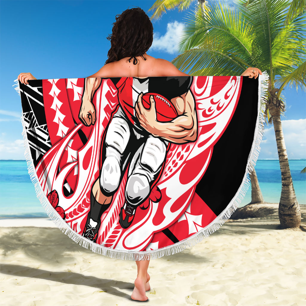 Personalized St Kilda Saints Beach Blanket Polynesian Tribal Saint Mascot With Hibiscus Floral Art