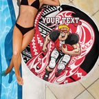 Personalized St Kilda Saints Beach Blanket Polynesian Tribal Saint Mascot With Hibiscus Floral Art