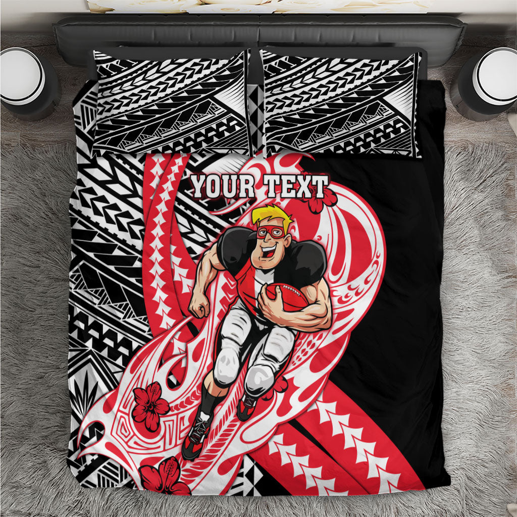 Personalized St Kilda Saints Bedding Set Polynesian Tribal Saint Mascot With Hibiscus Floral Art