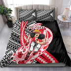 Personalized St Kilda Saints Bedding Set Polynesian Tribal Saint Mascot With Hibiscus Floral Art