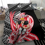 Personalized St Kilda Saints Bedding Set Polynesian Tribal Saint Mascot With Hibiscus Floral Art