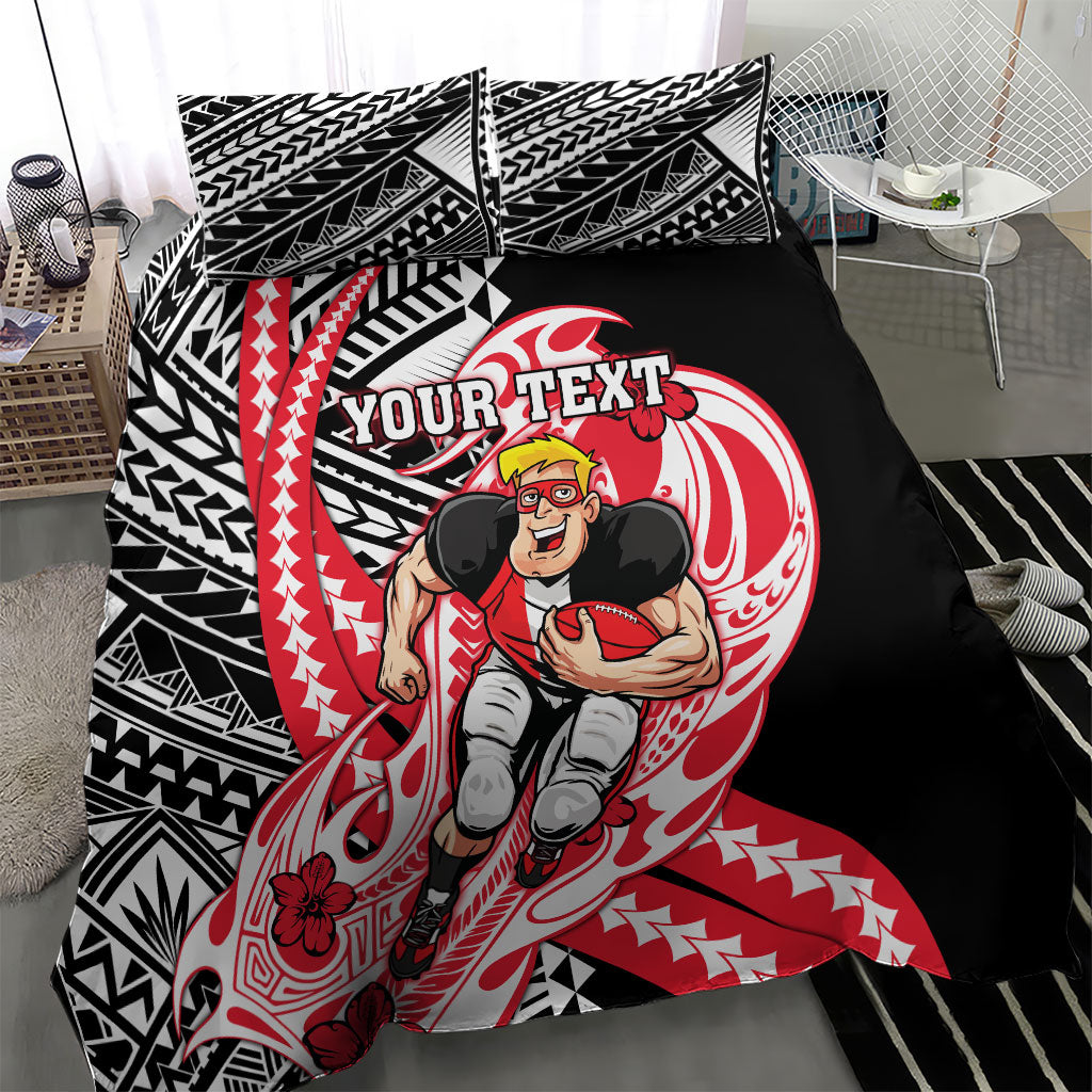 Personalized St Kilda Saints Bedding Set Polynesian Tribal Saint Mascot With Hibiscus Floral Art