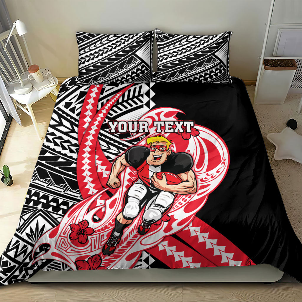 Personalized St Kilda Saints Bedding Set Polynesian Tribal Saint Mascot With Hibiscus Floral Art