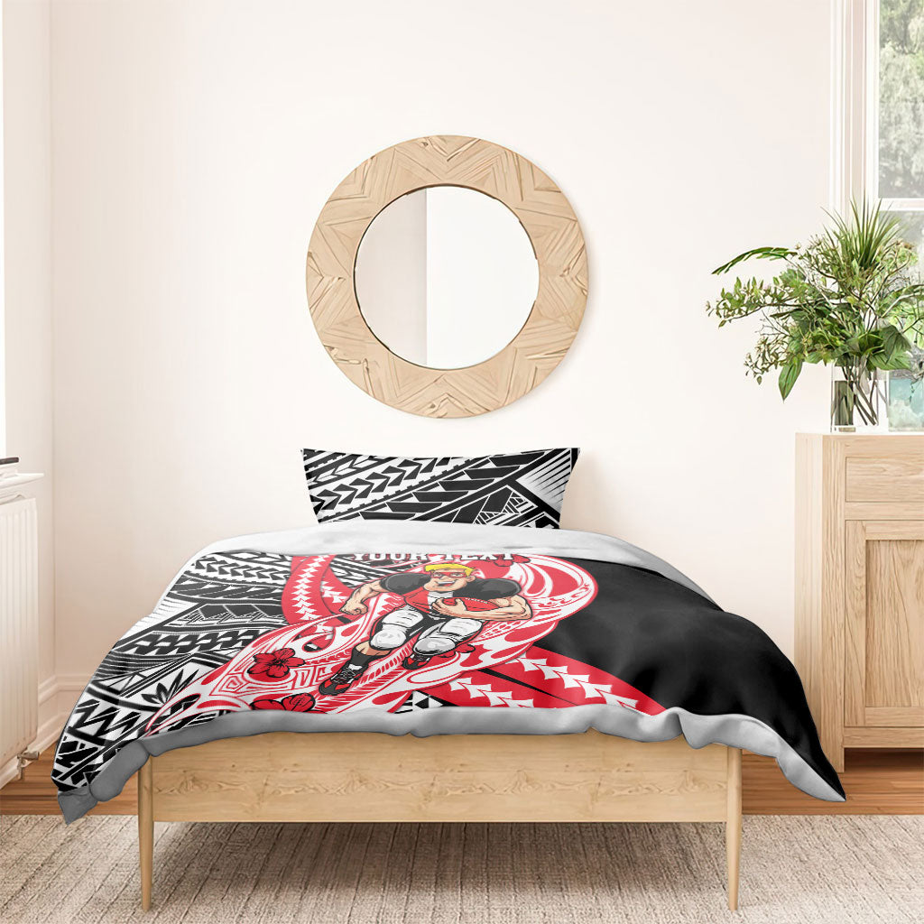 Personalized St Kilda Saints Bedding Set Polynesian Tribal Saint Mascot With Hibiscus Floral Art
