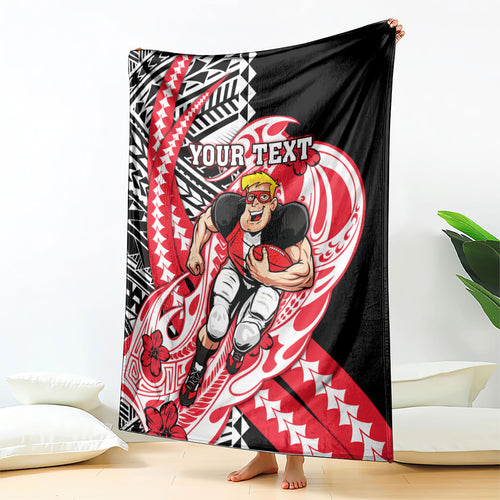 Personalized St Kilda Saints Blanket Polynesian Tribal Saint Mascot With Hibiscus Floral Art
