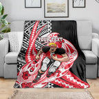 Personalized St Kilda Saints Blanket Polynesian Tribal Saint Mascot With Hibiscus Floral Art