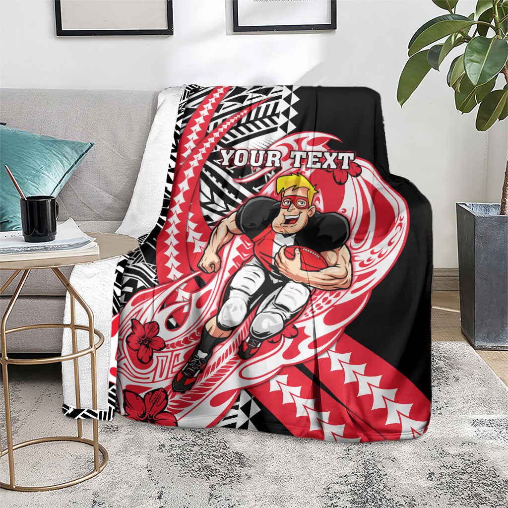 Personalized St Kilda Saints Blanket Polynesian Tribal Saint Mascot With Hibiscus Floral Art