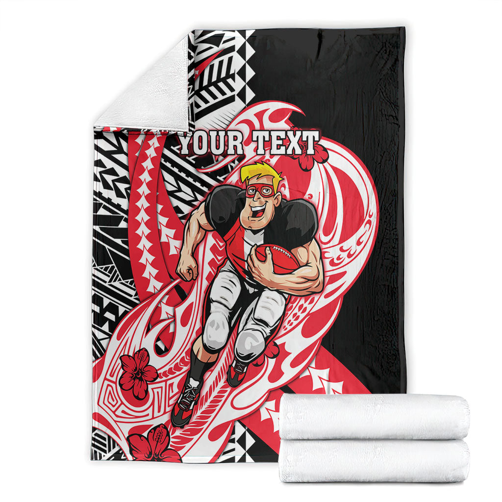 Personalized St Kilda Saints Blanket Polynesian Tribal Saint Mascot With Hibiscus Floral Art