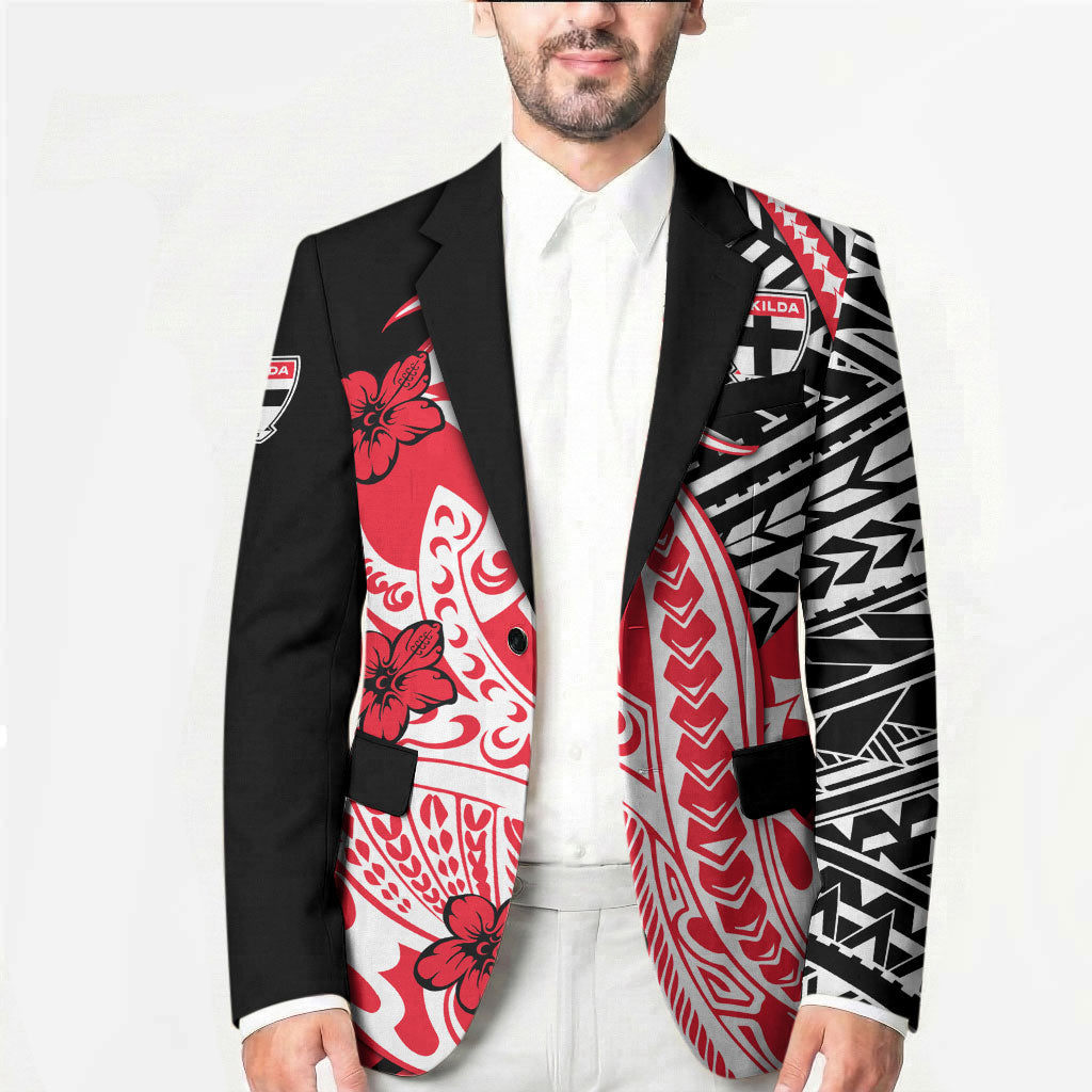 Personalized St Kilda Saints Blazer Polynesian Tribal Saint Mascot With Hibiscus Floral Art