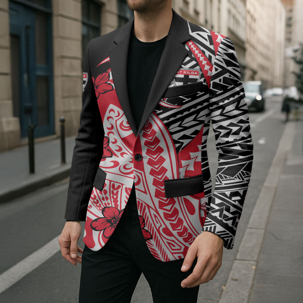 Personalized St Kilda Saints Blazer Polynesian Tribal Saint Mascot With Hibiscus Floral Art