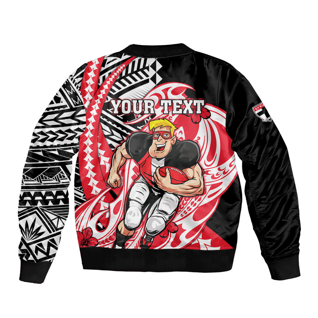 Personalized St Kilda Saints Bomber Jacket Polynesian Tribal Saint Mascot With Hibiscus Floral Art