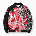 Personalized St Kilda Saints Bomber Puffer Jacket Polynesian Tribal Saint Mascot With Hibiscus Floral Art