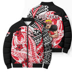 Personalized St Kilda Saints Bomber Puffer Jacket Polynesian Tribal Saint Mascot With Hibiscus Floral Art