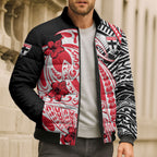 Personalized St Kilda Saints Bomber Puffer Jacket Polynesian Tribal Saint Mascot With Hibiscus Floral Art