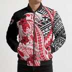 Personalized St Kilda Saints Bomber Puffer Jacket Polynesian Tribal Saint Mascot With Hibiscus Floral Art