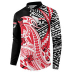 Personalized St Kilda Saints Button Sweatshirt Polynesian Tribal Saint Mascot With Hibiscus Floral Art