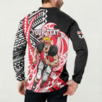 Personalized St Kilda Saints Button Sweatshirt Polynesian Tribal Saint Mascot With Hibiscus Floral Art