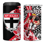 Personalized St Kilda Saints 4 in 1 Can Cooler Tumbler Polynesian Tribal Saint Mascot With Hibiscus Floral Art